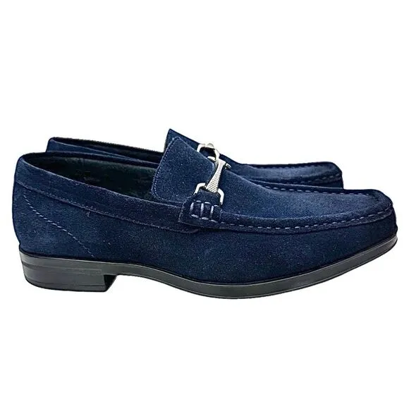 Stacy Adams Mens Newcomb Moc Toe Bit Loafer Blue Suede 7.5 M Pre-Owned