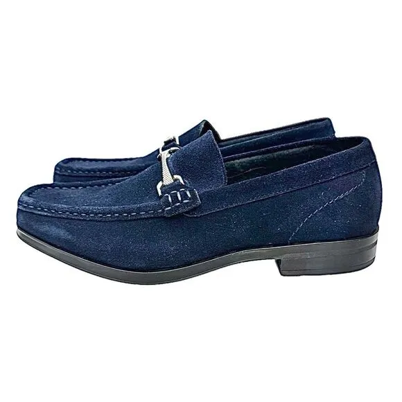 Stacy Adams Mens Newcomb Moc Toe Bit Loafer Blue Suede 7.5 M Pre-Owned