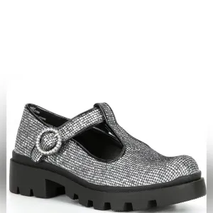 Steve Madden Girls' T-Suzey Glitter T-Strap Lug Sole Dress Shoes (Youth)
