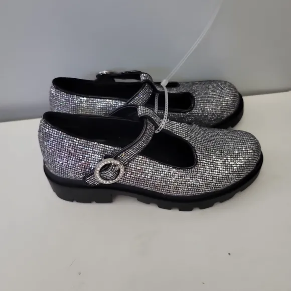 Steve Madden Girls' T-Suzey Glitter T-Strap Lug Sole Dress Shoes (Youth)