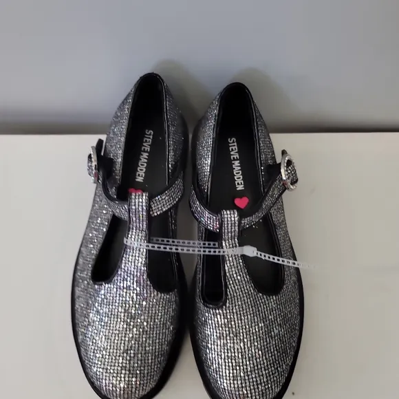 Steve Madden Girls' T-Suzey Glitter T-Strap Lug Sole Dress Shoes (Youth)