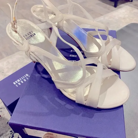 Stewart Weitzman Axis Strappy Ivory satin Sandal