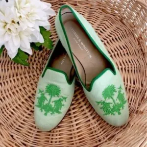 Stubbs &amp; Wootten  Women's Green Embroidered Loafers