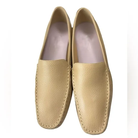 Talbots Beige Pebbled Leather Driving Loafers Mocassins Shoes Flats Size 8.5 N