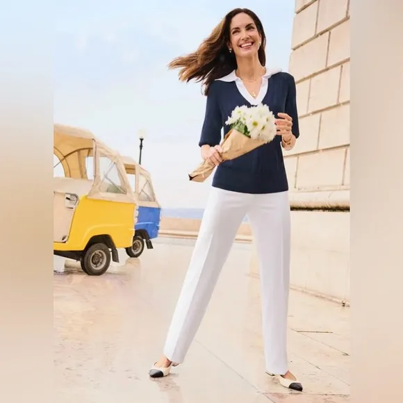 Talbots Women's Cream and navy Slingback Flats