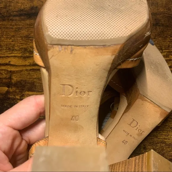 Tan Leather bit ankle strap wood heel