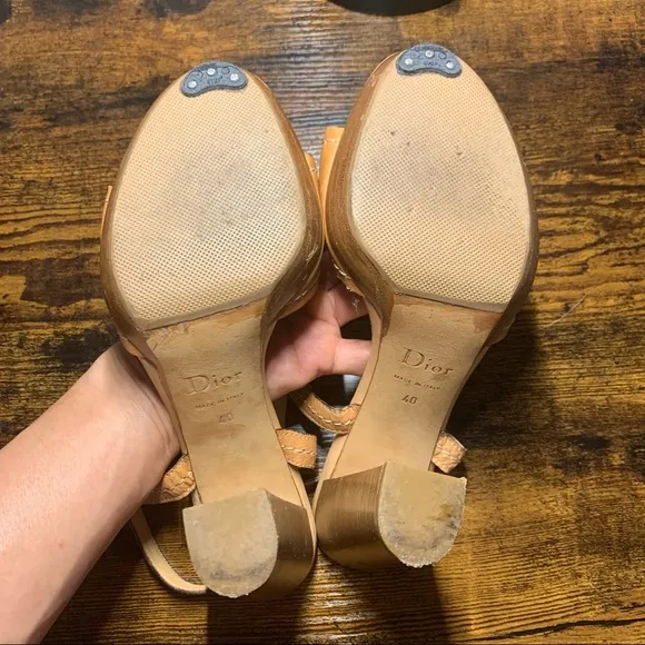 Tan Leather bit ankle strap wood heel