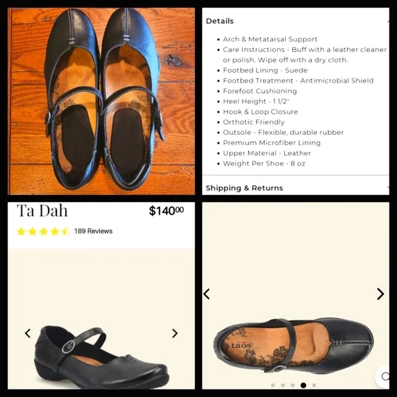 Taos Footwear Ta Dah Shoe Size 7.5 Color Black