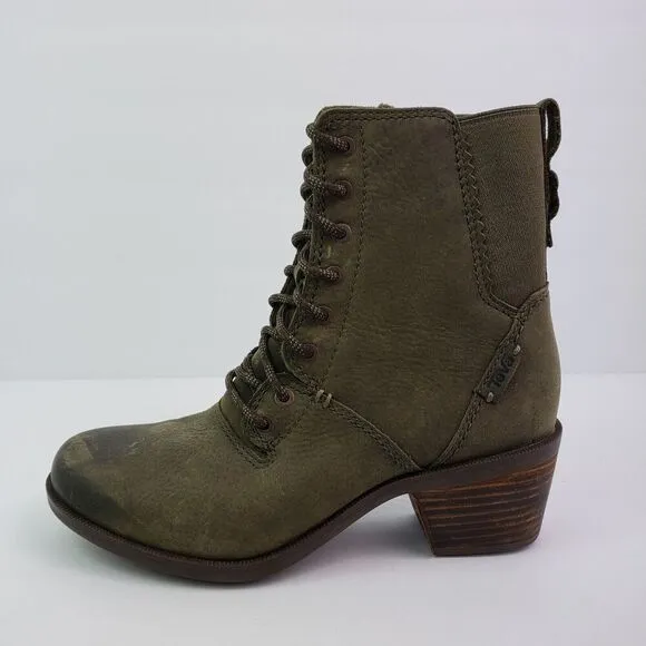 Teva Anaya Womens Size 6 Green Leather Waterproof Tech Heeled Boots 1111770