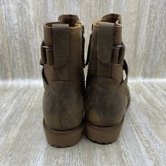 Teva Boots Womens 6.5 Ellery Ankle Brown Waterproof Leather Pecan Chelsea Zipper