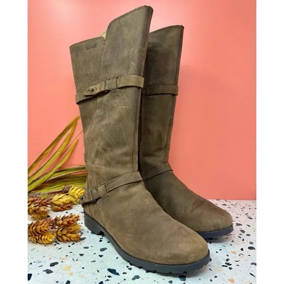 TEVA De La Vina Brown Tall Outdoor Waterproof Leather Zip Up Women’s Boots Sz 6