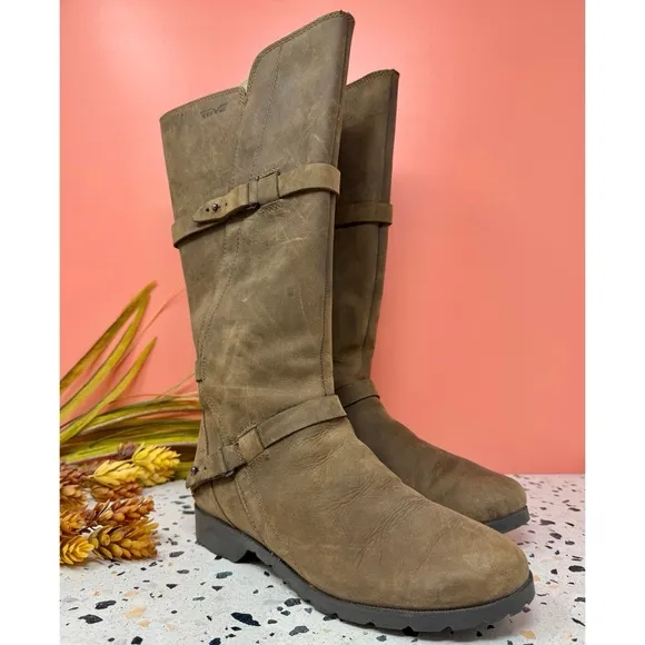 TEVA De La Vina Brown Tall Outdoor Waterproof Leather Zip Up Women’s Boots Sz 6