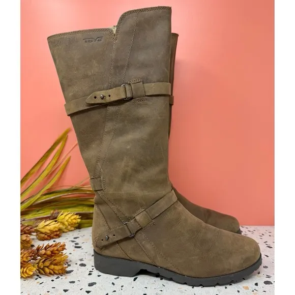 TEVA De La Vina Brown Tall Outdoor Waterproof Leather Zip Up Women’s Boots Sz 6