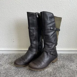 Teva De La Vina Tall Riding Boots 6.5 Brown Green Waterproof Leather Knee High