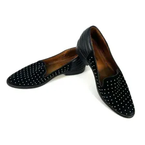 The Kooples Black Suede &amp; Leather Studded Zipper Trim Detail Loafers Size EU 40