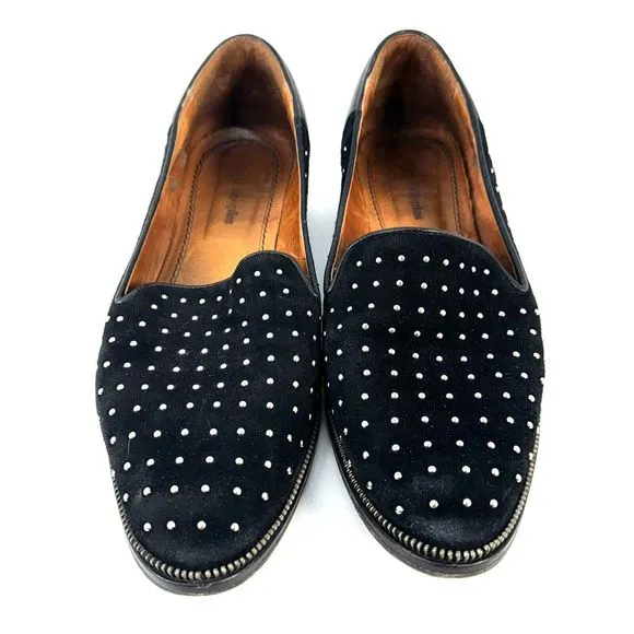The Kooples Black Suede &amp; Leather Studded Zipper Trim Detail Loafers Size EU 40