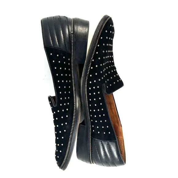 The Kooples Black Suede &amp; Leather Studded Zipper Trim Detail Loafers Size EU 40