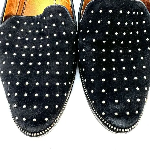 The Kooples Black Suede &amp; Leather Studded Zipper Trim Detail Loafers Size EU 40