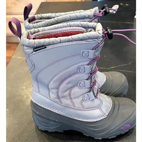 The North Face Waterproof  Boots Gray Purple Snow Rain Outer Wear Youth Size 4