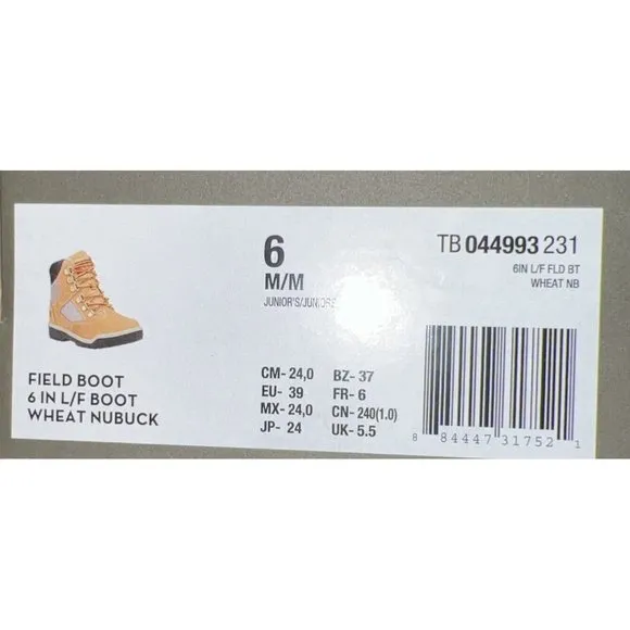 Timberland 6 Inch Field Boot Boys Youth Nubuck Casual Boots Size 6 M Wheat