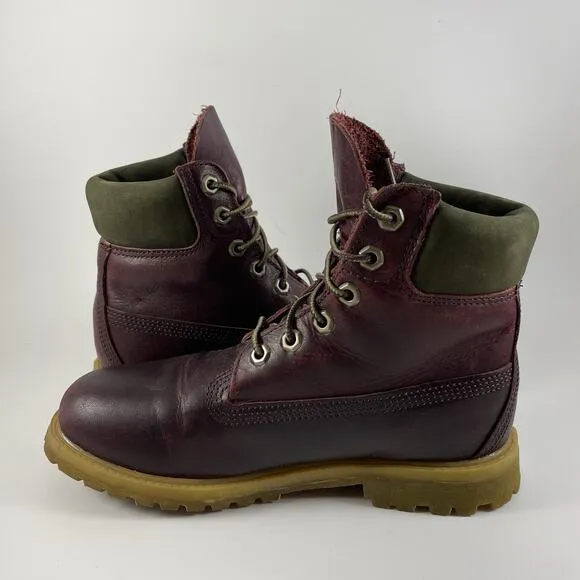 Timberland 6” Premium Boots Womens Size 6M Burgundy Waterproof Leather Lace Up