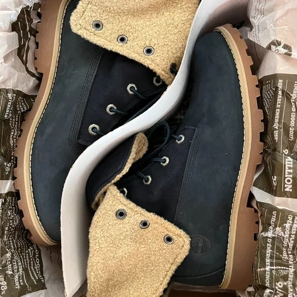 Timberland  6” Waterproof Shearling Roll Top Medium Blue Nubuck Boots-Szie 6
