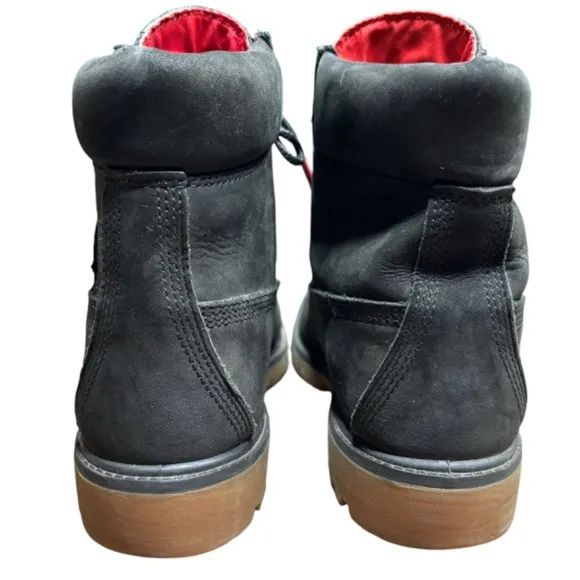 Timberland Boots 6 Inch Premium Black Waterproof Red Logo Patch Mens Size 8