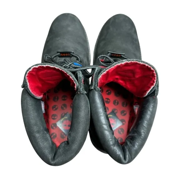 Timberland Boots 6 Inch Premium Black Waterproof Red Logo Patch Mens Size 8