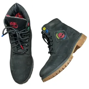 Timberland Boots 6 Inch Premium Black Waterproof Red Logo Patch Mens Size 8