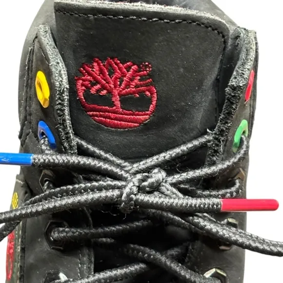 Timberland Boots 6 Inch Premium Black Waterproof Red Logo Patch Mens Size 8