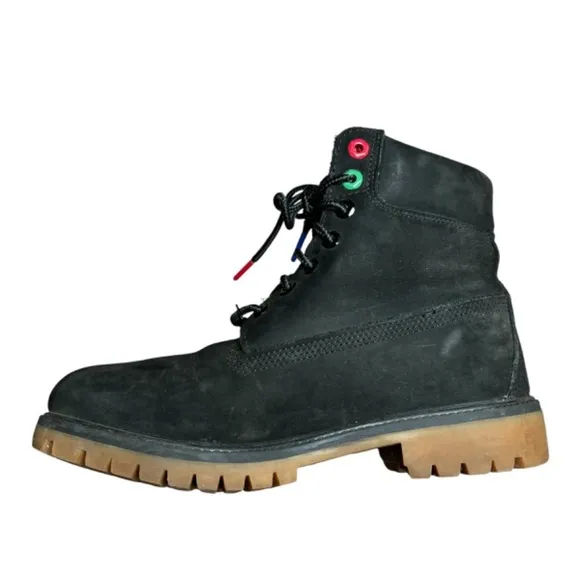 Timberland Boots 6 Inch Premium Black Waterproof Red Logo Patch Mens Size 8