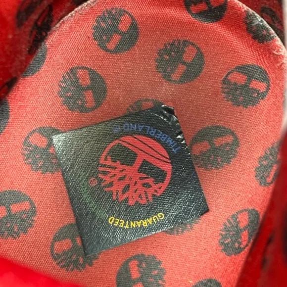 Timberland Boots 6 Inch Premium Black Waterproof Red Logo Patch Mens Size 8