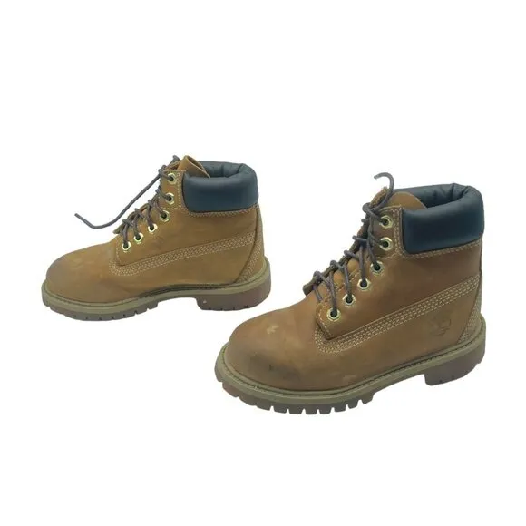 Timberland Boy Size 12.5 Brown Leather Waterproof Work Boots Style #12709