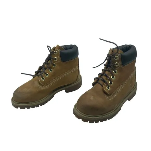 Timberland Boy Size 12.5 Brown Leather Waterproof Work Boots Style #12709