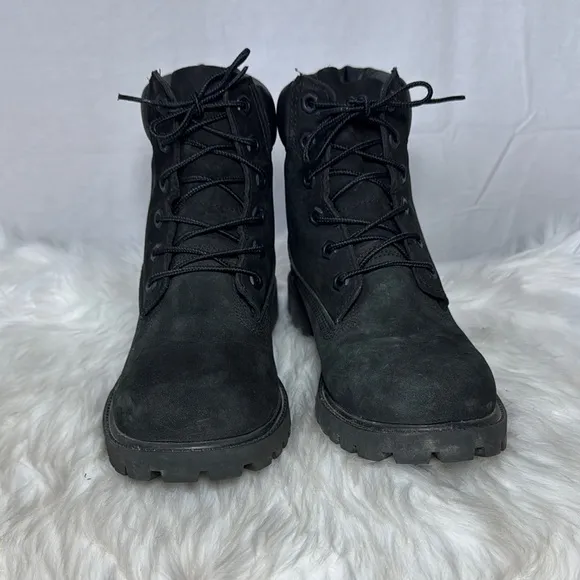 Timberland Junior Kids' Black Nubuck Waterproof Lace-Up Boots Sz 6