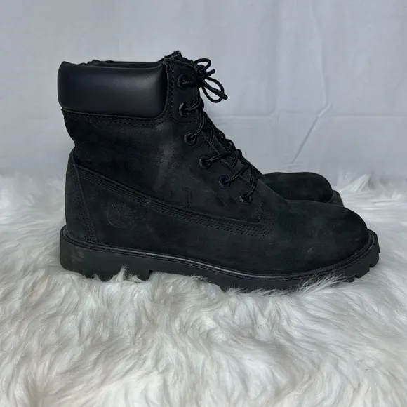 Timberland Junior Kids' Black Nubuck Waterproof Lace-Up Boots Sz 6