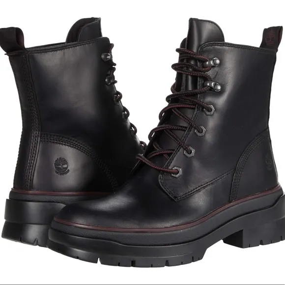TIMBERLAND MAYLYNN WATERPROOF LEATHER LACE UP LUG SOLE COMBAT MOTO BOOTS