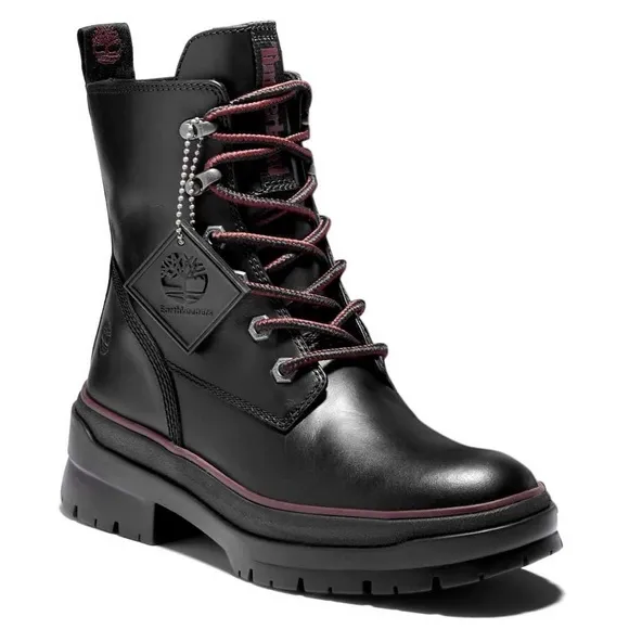 TIMBERLAND MAYLYNN WATERPROOF LEATHER LACE UP LUG SOLE COMBAT MOTO BOOTS