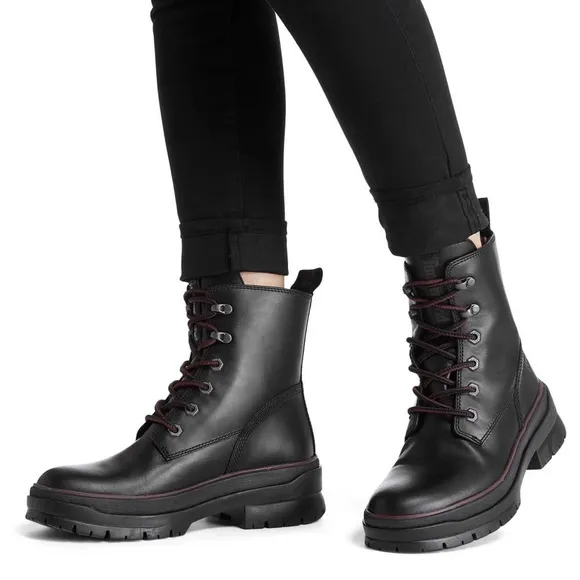 TIMBERLAND MAYLYNN WATERPROOF LEATHER LACE UP LUG SOLE COMBAT MOTO BOOTS