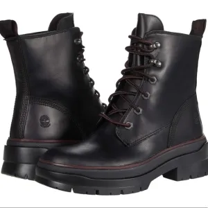 TIMBERLAND MAYLYNN WATERPROOF LEATHER LACE UP LUG SOLE COMBAT MOTO BOOTS