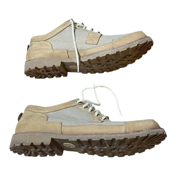Timberland Mens Beige Leather &amp; Canvas Casual Oxford Shoes Size 15M Rugged Sole