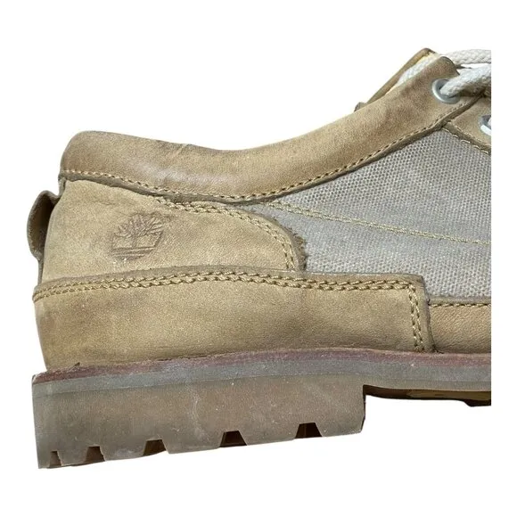 Timberland Mens Beige Leather &amp; Canvas Casual Oxford Shoes Size 15M Rugged Sole