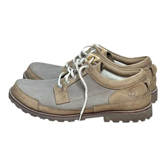 Timberland Mens Beige Leather &amp; Canvas Casual Oxford Shoes Size 15M Rugged Sole