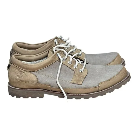 Timberland Mens Beige Leather &amp; Canvas Casual Oxford Shoes Size 15M Rugged Sole