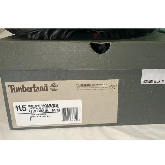 Timberland Thorton Mid Waterproof Boots TB03821A - Black - Size: 11.5 - NEW