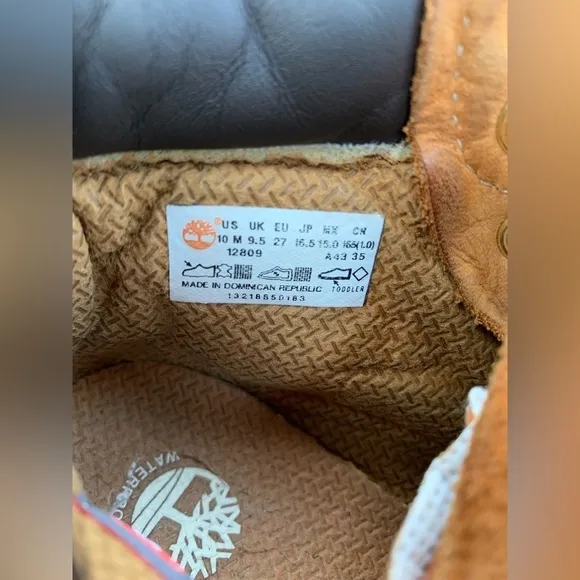 Timberland Toddler Size 10 Wheat Leather Primaloft Lace-Up Waterproof Boots