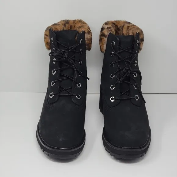 Timberland Women's Size 6 Black Waterproof Boots A5VSG KINSLEY Animal Print New