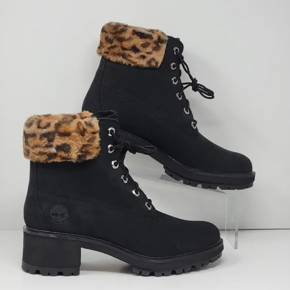 Timberland Women's Size 6 Black Waterproof Boots A5VSG KINSLEY Animal Print New