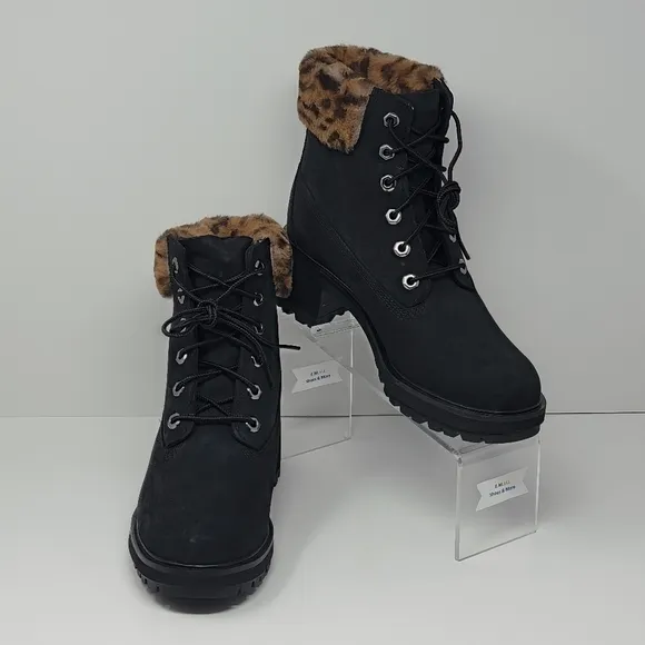 Timberland Women's Size 6 Black Waterproof Boots A5VSG KINSLEY Animal Print New