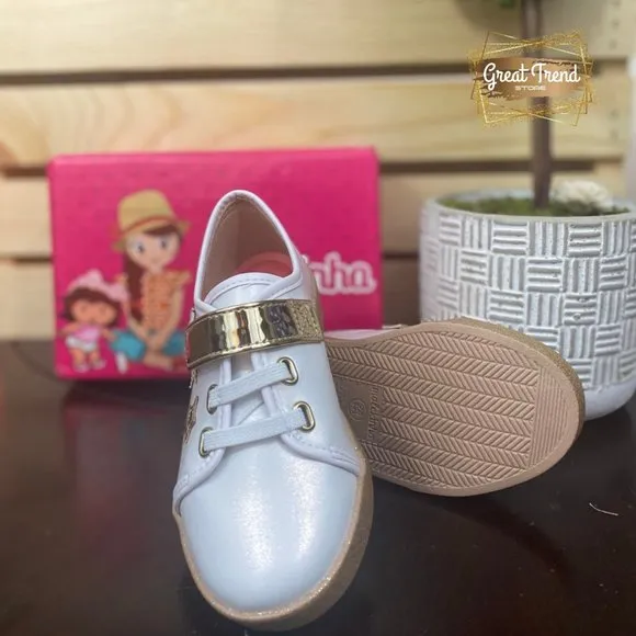 Toddler Girl Sneakers White/Gold Glitter Velcro Strap